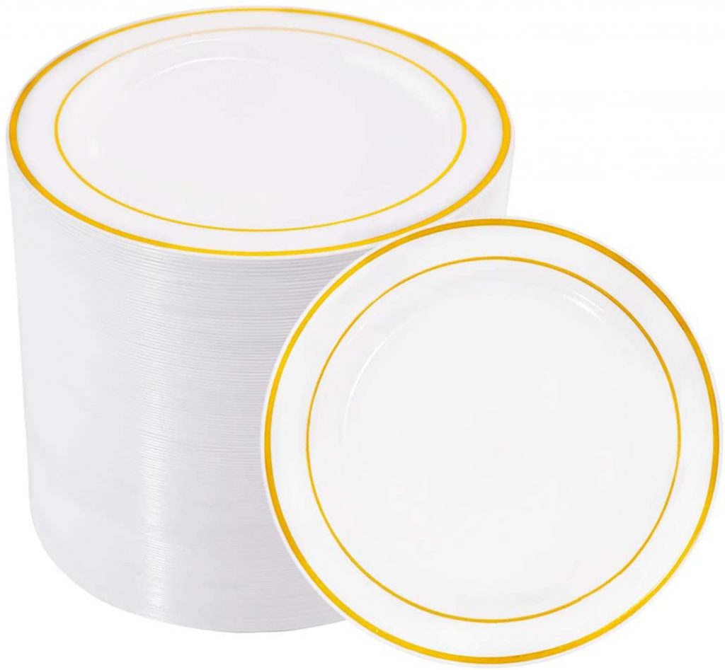 BUCLA 100Pieces Gold Plastic Plates -6.25inch Disposable Salad/Dessert ...